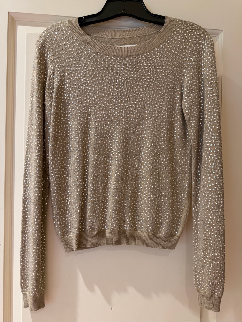 Alice + Olivia Taupe Sweater with Crystal Embellishment